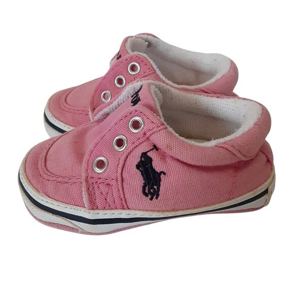 Ralph Lauren Baby Girl 3mo Pink Polo Shirt + Embroidered Slip On Sneakers Set - Picture 6 of 15